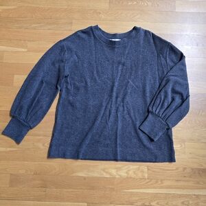 LOFT Charcoal Grey Puff Sleeve Crew Sweater | Medium